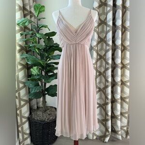 Saja Romantic Feminine Ethereal Whimsy Fairy Silk Chiffon Midi Dress Nude Size 6